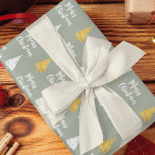 Custom Sage Green White Golden Christmas Tree Geschenkpapier
