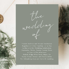 Custom Sage Green White Name Moderne Hochzeit von Einladung