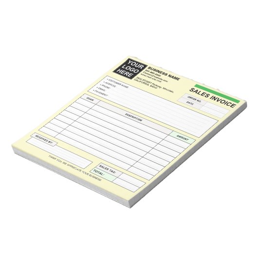 Custom Sales Invoice Receipt Logo, Carbonless Form Notizblock (Rotiert)