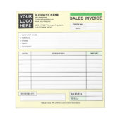 Custom Sales Invoice Receipt Logo, Carbonless Form Notizblock (Vorderseite)