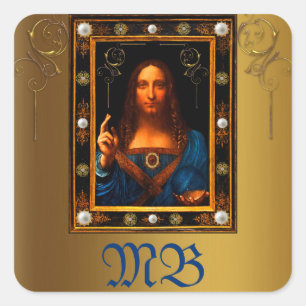 Custom Salvator Mundi J Christ Leonardo DaVinci Quadratischer Aufkleber