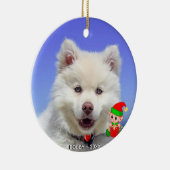 Custom Samoyed Dog Foto mit Niedlichem Elf Keramik Ornament (Rechts)