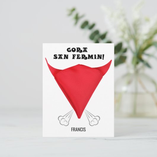 Custom, San Fermin Schal gefaltet in eine Bulle Ko Postkarte (Stehend Vorderseite)
