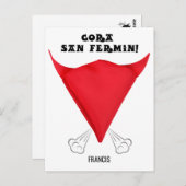 Custom, San Fermin Schal gefaltet in eine Bulle Ko Postkarte (Vorne/Hinten)