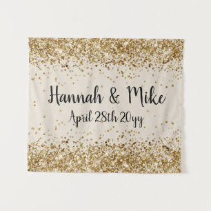 Custom Sand Khaki Black Gold Wedding Foto Booth Wandteppich