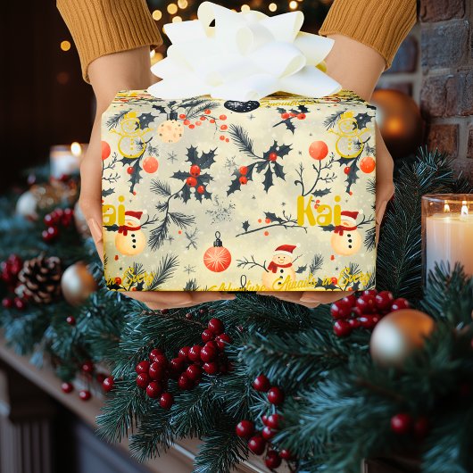 Custom Santa and Snowmen Weihnachten Geschenkpapier