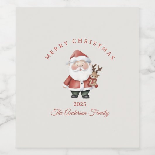 Custom Santa Aquarell Weihnachtsgeschenk Weinetikett (Einzelnes Label)