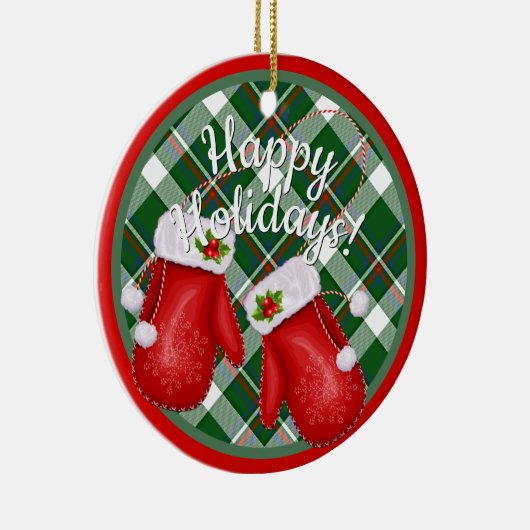 Custom Santa Claus Mittens Red Green Plaid Pattern Keramik Ornament (Rechts)
