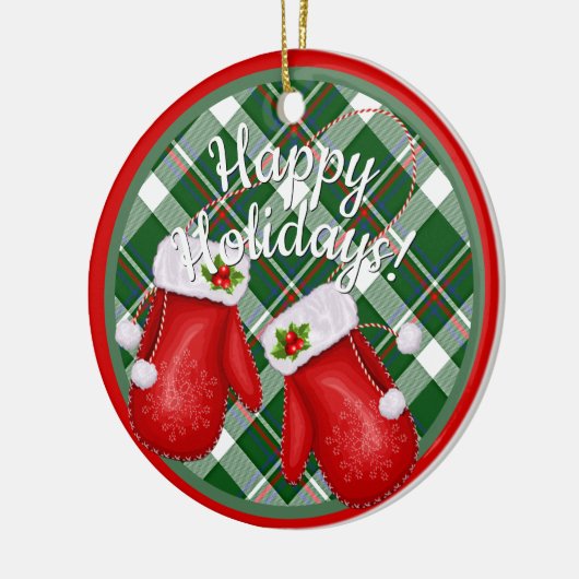 Custom Santa Claus Mittens Red Green Plaid Pattern Keramik Ornament (Links)