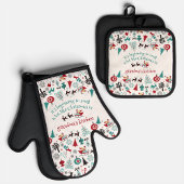 Custom Santa Claus Sleigh Rentier Ornamente Motif Ofenhandschuh & Topflappen-Set