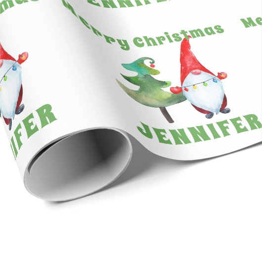 Custom Santa Gnome Weihnachtswrapper Grünbuch Geschenkpapier (Rolleneckpunkt)