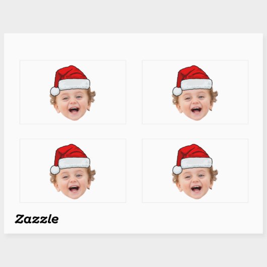 Custom Santa Hat Stickers, Face Photo Christmas Rechteckiger Aufkleber (Blatt)