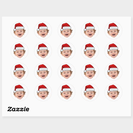 Custom Santa Hat Stickers, Face Photo Christmas Runder Aufkleber (Blatt)