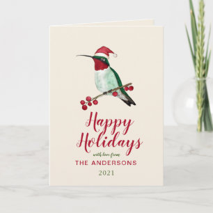 Custom Santa Hummingbird Holiday Card Feiertagskarte