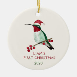 Custom Santa Hummingbird Keramik Ornament