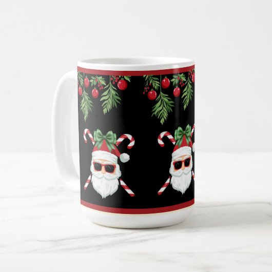 Custom Santa mit Cross Canes Weihnachtsgrüße Kaffeetasse (Vorderseite Links)