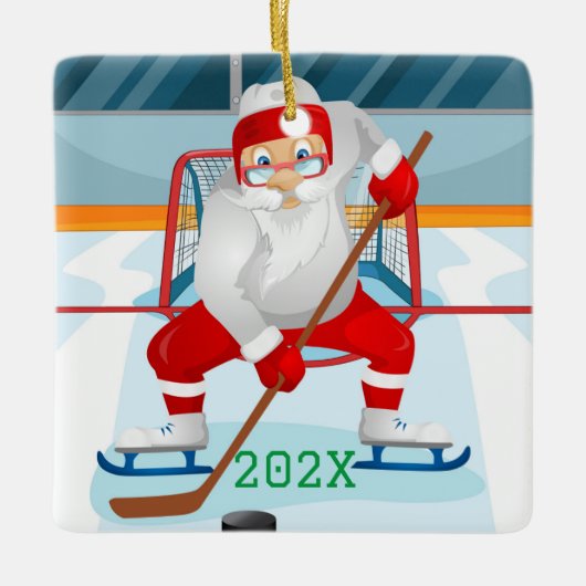 Custom Santa Playing Hockey Keramikornament (Vorderseite)