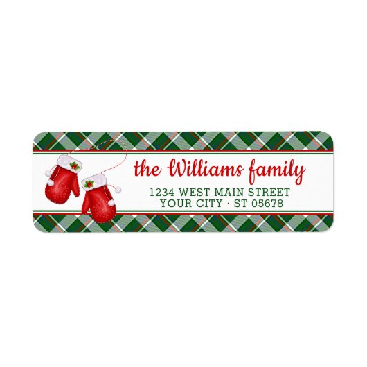 Custom Santa Red Mittens Red Green Kariertes Muste (Vorne)
