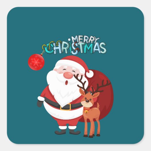 Custom Santa & Reindeer Happy Holiday Sticker (Vorderseite)