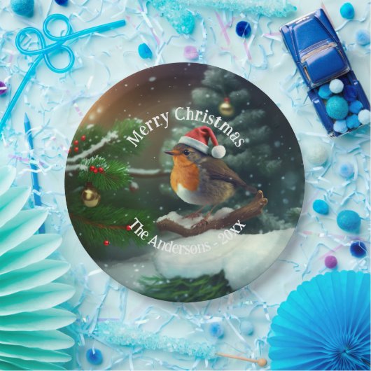 Custom Santa Robin auf einem Weihnachtsbaum Napkin Pappteller (Party)