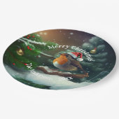 Custom Santa Robin auf einem Weihnachtsbaum Napkin Pappteller (Schrägansicht)
