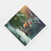 Custom Santa Robin auf einem Weihnachtsbaum Napkin Serviette (Ecke)