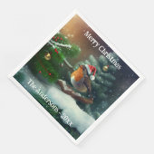 Custom Santa Robin auf einem Weihnachtsbaum Napkin Serviette (Ecke)