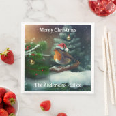 Custom Santa Robin auf einem Weihnachtsbaum Napkin Serviette (Beispiel)