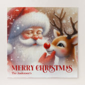 Custom Santa Rudolph Cute Christmas Jigsaw Gift Puzzle (Vertikal)