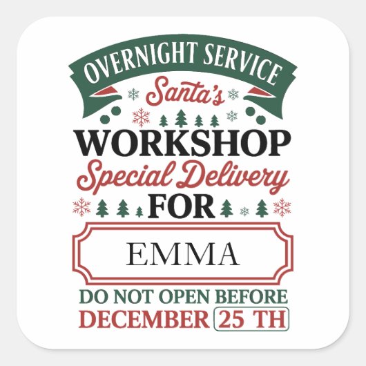Custom Santa’s Workshop Christmas Quadratischer Aufkleber (Vorderseite)
