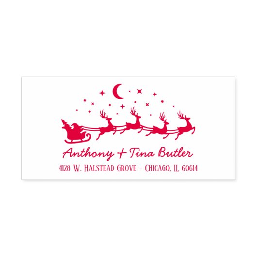Custom Santa Sleigh & Reindeers Holiday  Permastempel (Design)