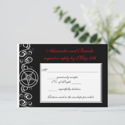 Custom Satanic Wedding Response Cards UAWG RSVP Karte (Stehend Vorderseite)