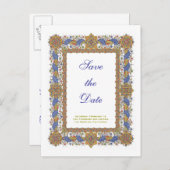 Custom Save the Date Barock Blue Gold Postcard Ankündigungspostkarte (Vorne/Hinten)