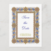 Custom Save the Date Barock Blue Gold Postcard Ankündigungspostkarte (Vorderseite)