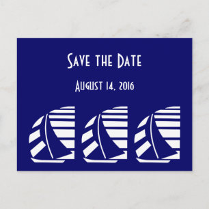 Custom Save the Date Blue White Sailboote Postcard Ankündigungspostkarte