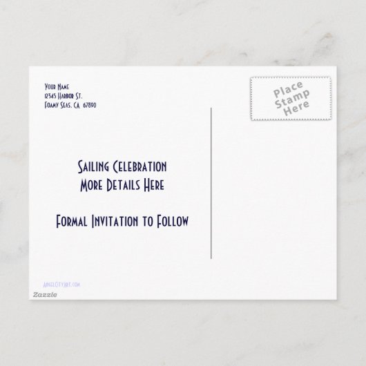 Custom Save the Date Blue White Sailboote Postcard Ankündigungspostkarte (Rückseite)