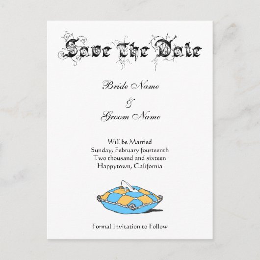 Custom Save the Date Cinderella Slipper auf Aquama Ankündigungspostkarte (Vorderseite)