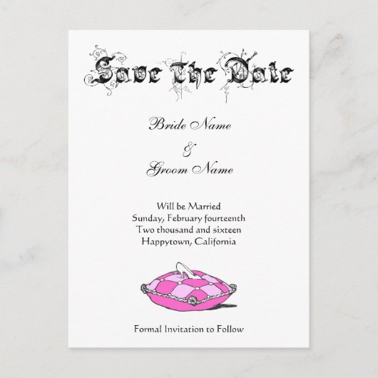 Custom Save the Date Cinderella Slipper auf rosa Ankündigungspostkarte (Vorderseite)