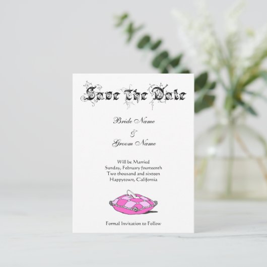 Custom Save the Date Cinderella Slipper auf rosa Ankündigungspostkarte (Stehend Vorderseite)