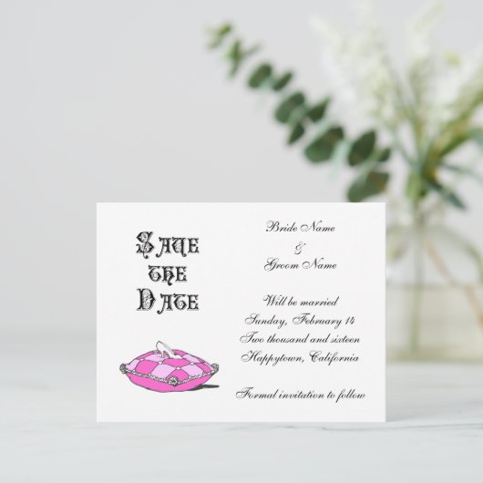 Custom Save the Date Cinderella Slipper auf rosa Ankündigungspostkarte (Stehend Vorderseite)