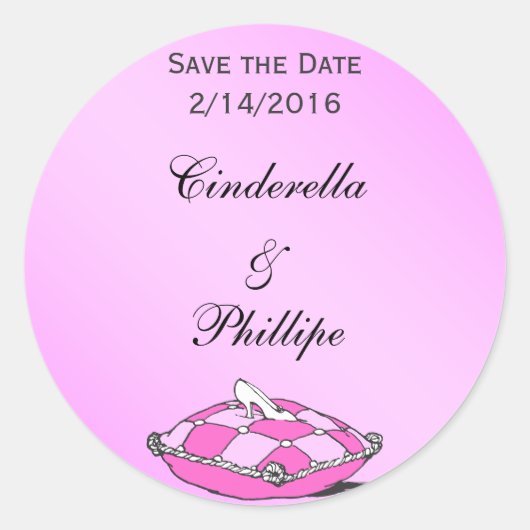 Custom Save the Date Cinderella Slipper Pink Runder Aufkleber (Vorderseite)