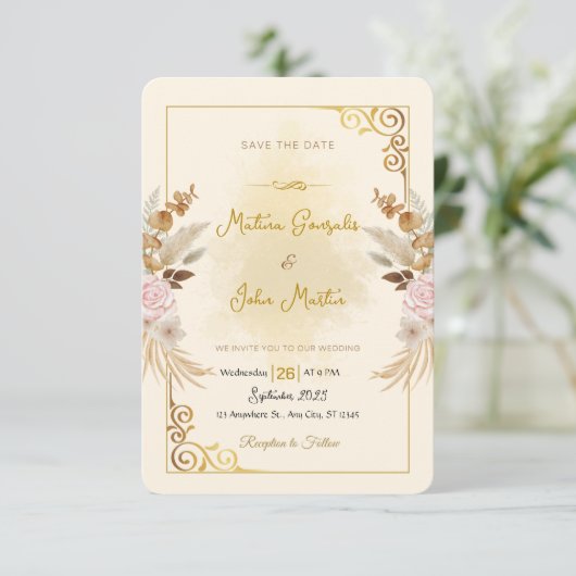 Custom Save the Date Wedding Invitation with QR (Stehend Vorderseite)