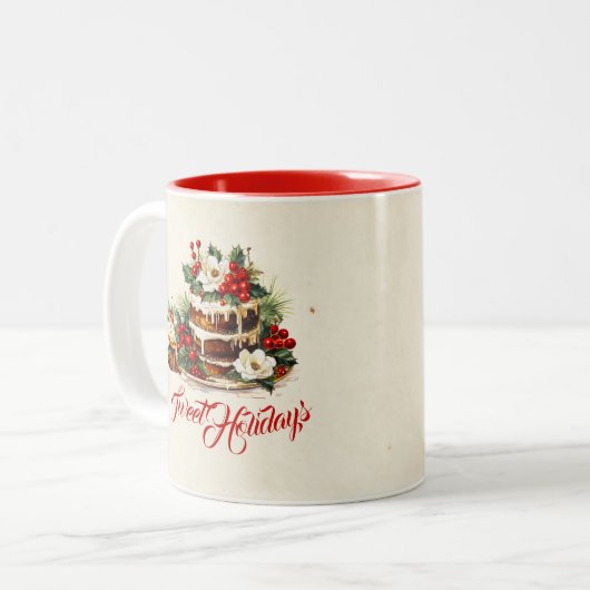 Custom Scandi Winter Foliage Wasserfarben Weihnach Zweifarbige Tasse (Vorderseite Links)