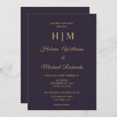 Custom Schlicht Dark Navy Blue Gold Letter Wedding Einladung (Vorne/Hinten)