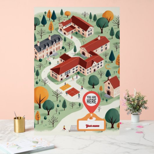 Custom School Map mit "You Are Here" Acrylschild (Hochzeit)