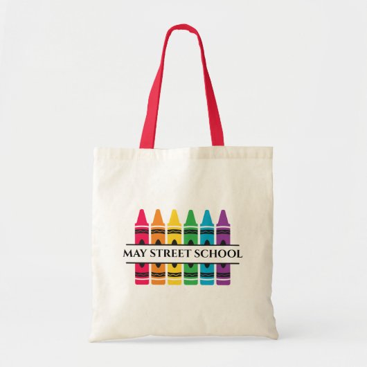 Custom School Name - Crayons Totbeutel Tragetasche (Vorne)