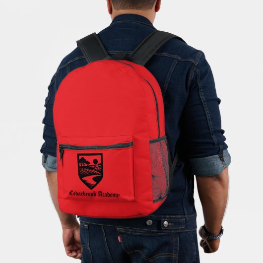 Custom School Name & Emblem Bright Red Backpack Bedruckter Rucksack (Insitu (Modell))