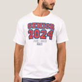 Custom School Name Senior 2024 Blau und Rot Gesche T-Shirt (Vorderseite)