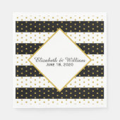 Custom Schwarz-weiß and Gold Wedding Serviette (Vorderseite)