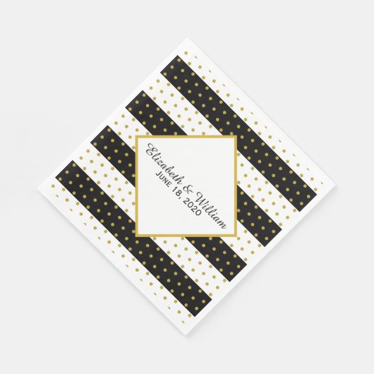 Custom Schwarz-weiß and Gold Wedding Serviette (Ecke)